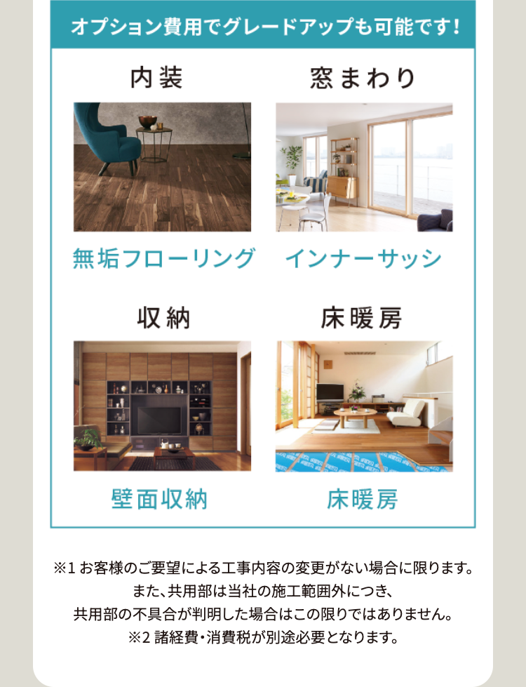 オプション費用でグレードアップも可能です！